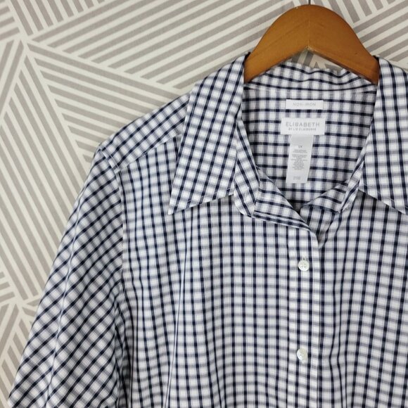 NEW Elizabeth Plus Size 2X Top Button Up Lightweight Short Sleeve Check Plaid - Picture 2 of 4